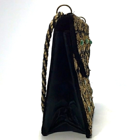 Vintage Indian Handmade Jades Embellished With Metallic Gold Details Purse - Picture 6 of 14